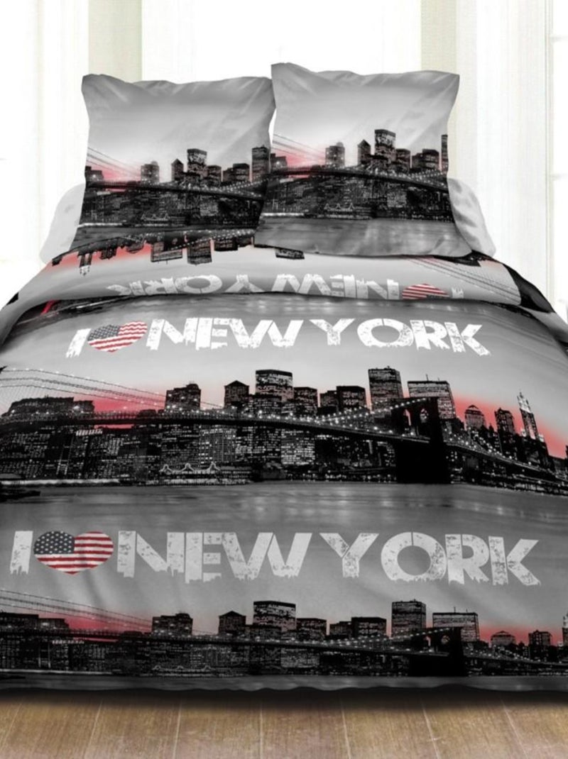 Parure de drap 4 pièces New-York 100% coton 57 fils Gris - Kiabi