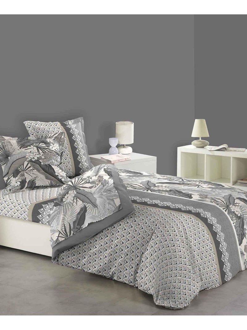 Parure de Drap avec taies d'oreiller Nature charme Gris - Kiabi