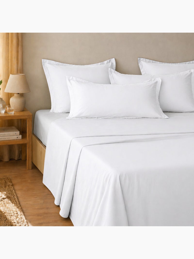 Parure de drap et drap housse coton 57fils uni Blanc - Kiabi