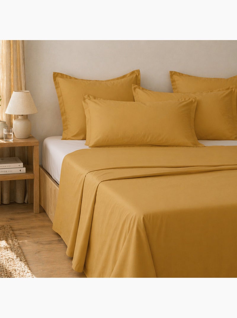 Parure de drap et drap housse coton 57fils uni Jaune - Kiabi