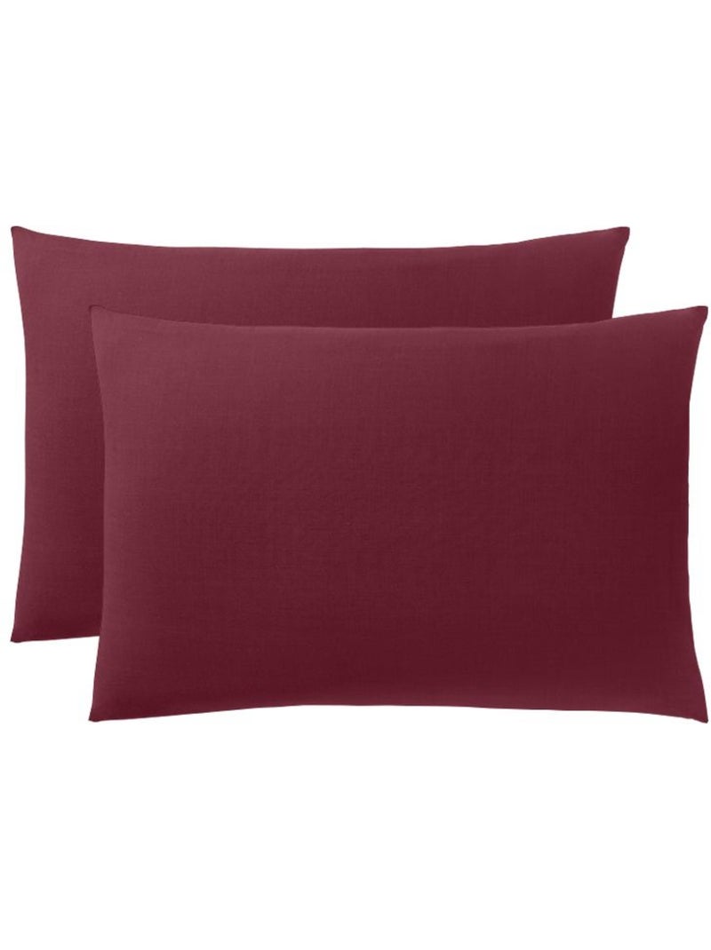 Parure de draps - coton pur - 100 % coton 57 fils/cm² Rouge grenat - Kiabi