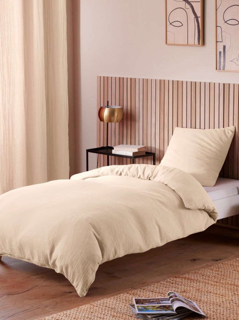 Parure de draps - Coton Pur - 100% gaze de coton 125 gr/m² Beige coquille - Kiabi