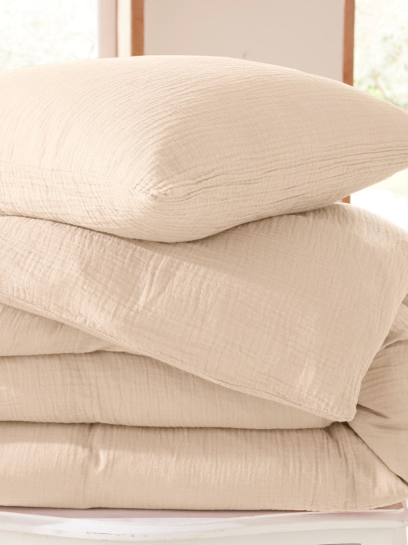 Parure de draps - Coton Pur - 100% gaze de coton 125 gr/m² Beige coquille - Kiabi