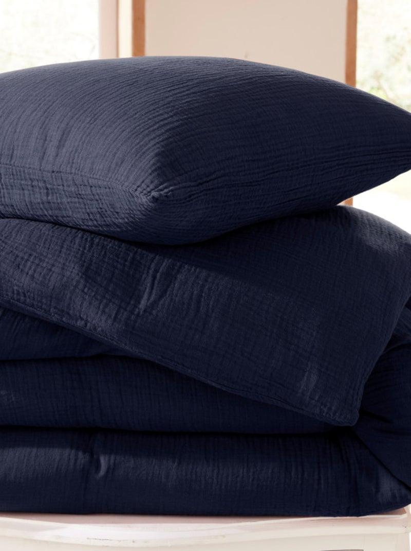 Parure de draps - Coton Pur - 100% gaze de coton 125 gr/m² Bleu nuit - Kiabi