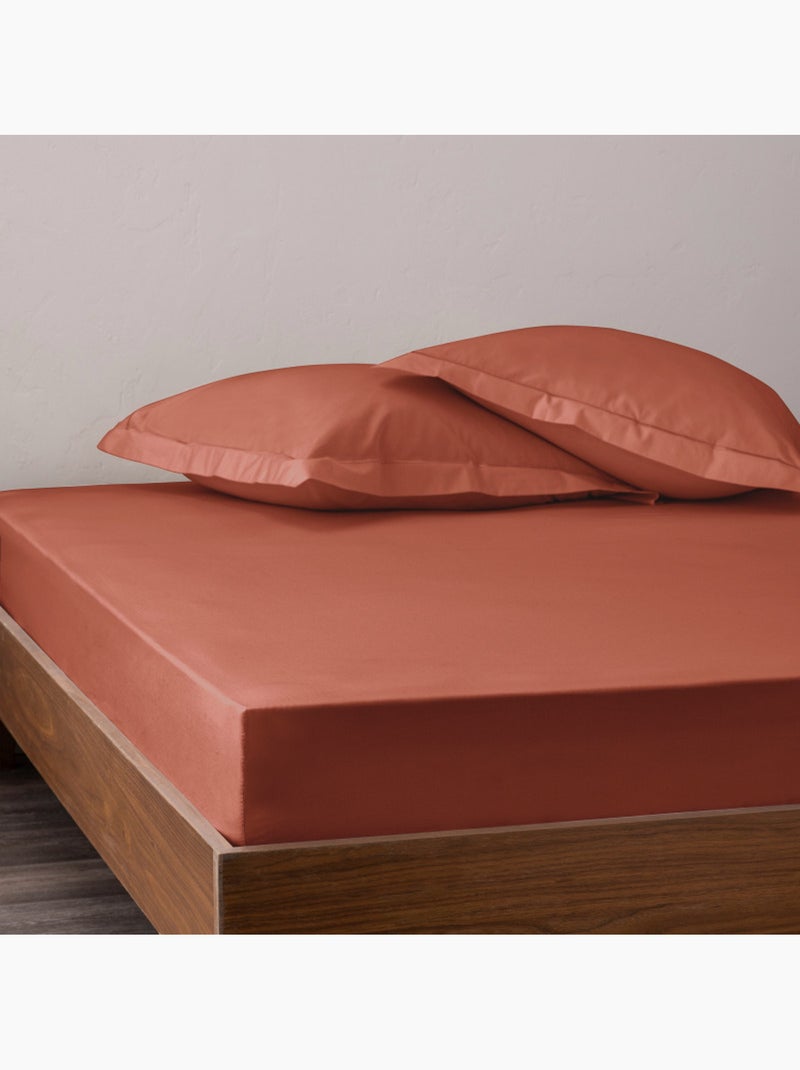 Parure de draps - Coton Pur - 100% Percale de coton peigné Terracotta - Kiabi