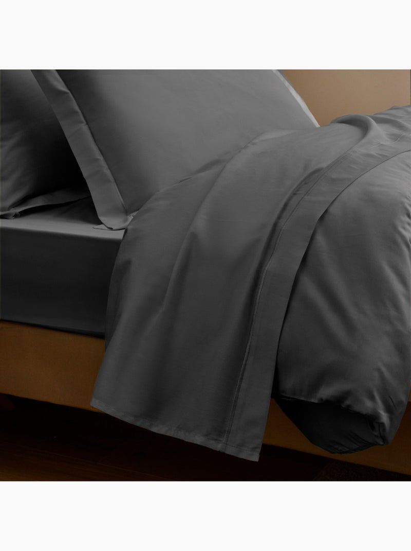 Parure de draps - Coton Pur - 100% Satin de coton Peigné" / 120 fils/cm² Gris foncé - Kiabi