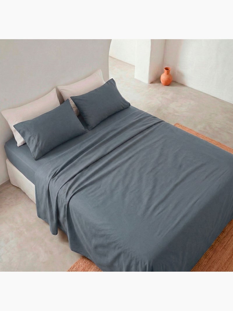 Parure de draps 100% coton 144 fils, unie - Gamusi. Bleu - Kiabi