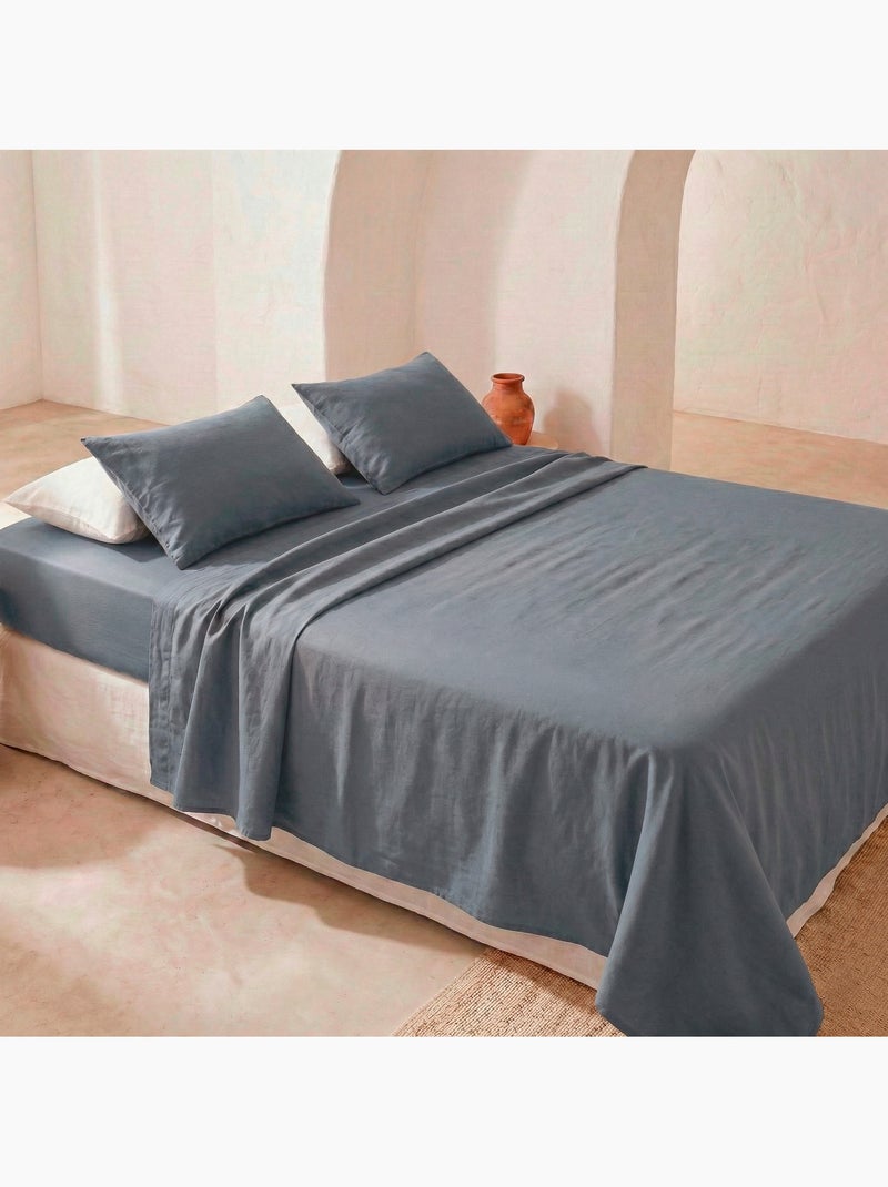 Parure de draps 100% coton 144 fils, unie - Gamusi. Bleu - Kiabi