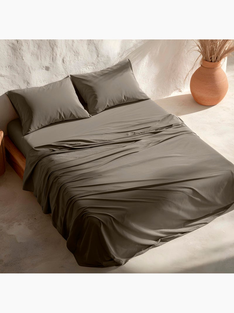 Parure de draps 100% coton 144 fils, unie - Gamusi. Gris foncé - Kiabi