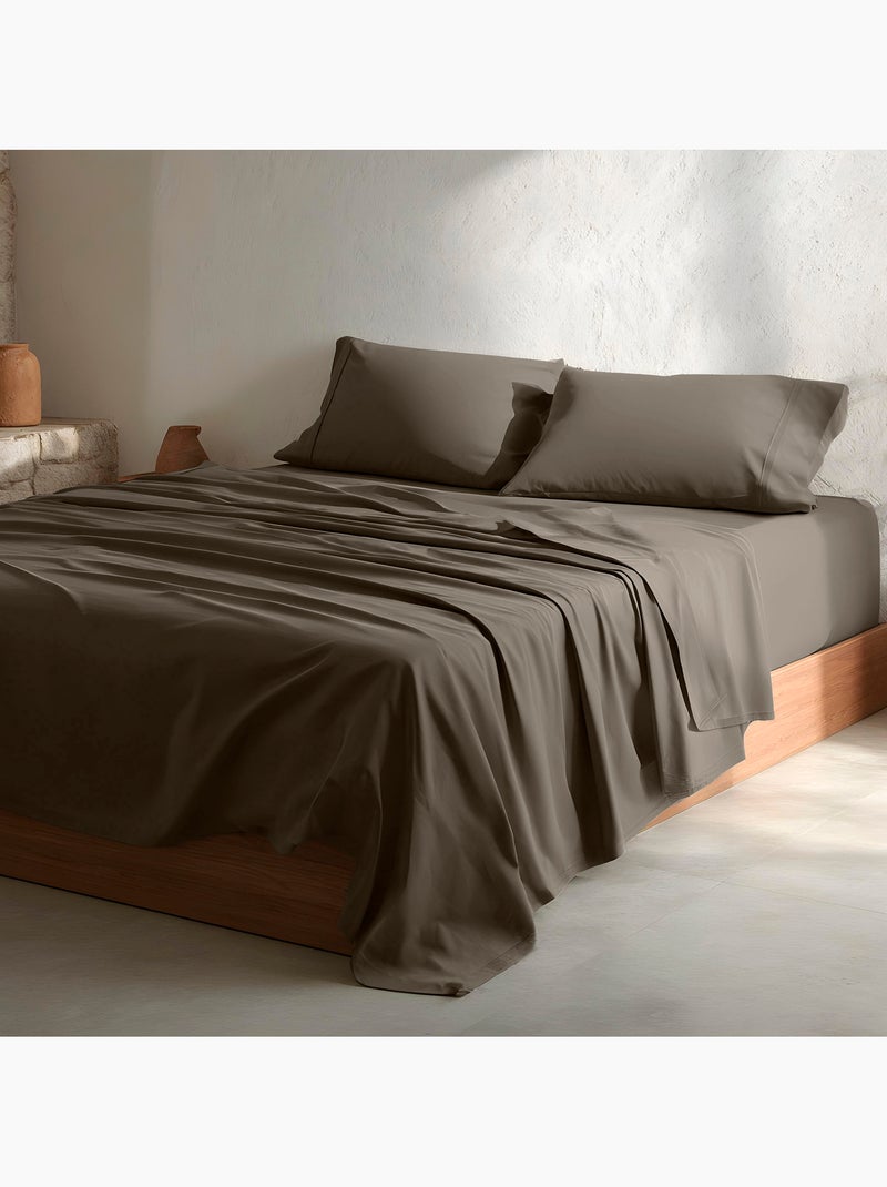 Parure de draps 100% coton 144 fils, unie - Gamusi. Gris foncé - Kiabi