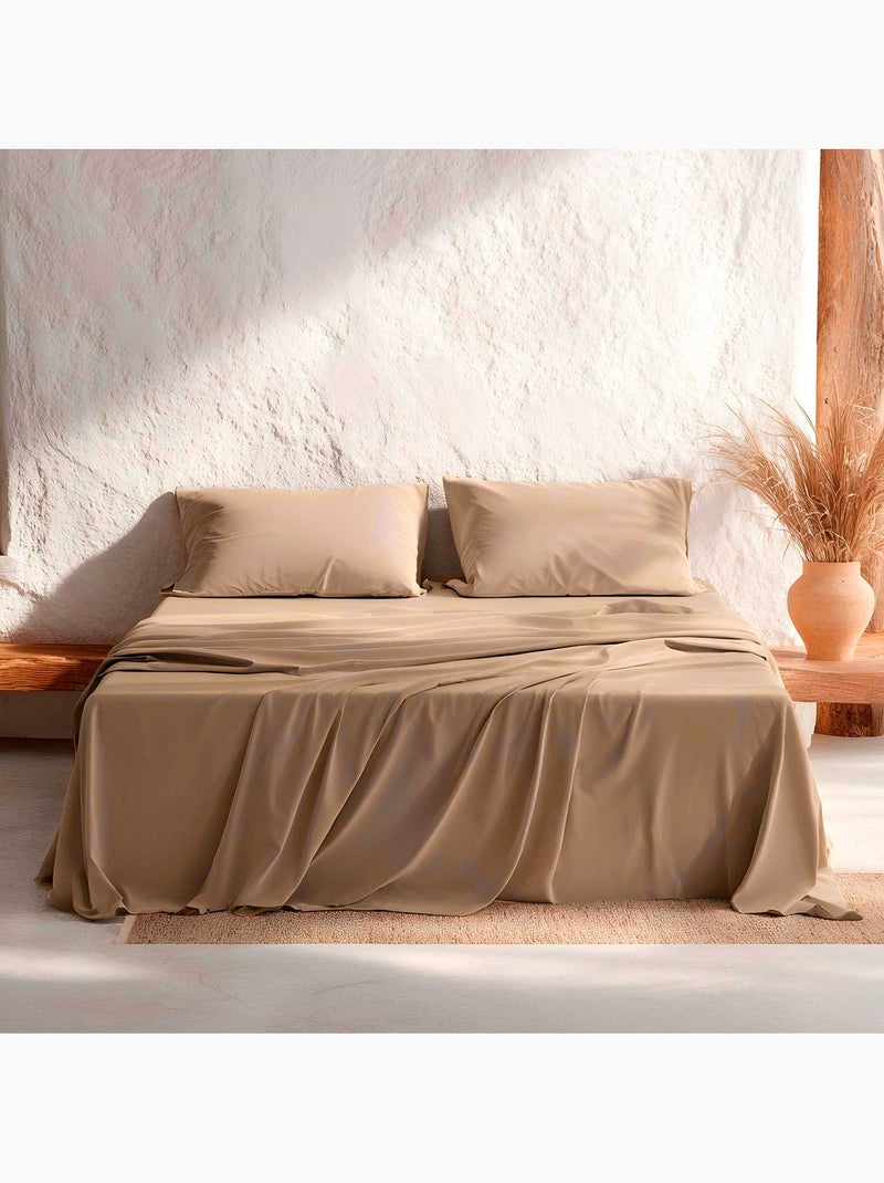 Parure de draps 100% coton 144 fils, unie - Gamusi. Ocre - Kiabi