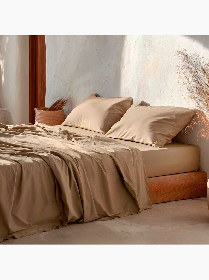 Parure de draps 100% coton 144 fils, unie - Gamusi. Ocre - Kiabi