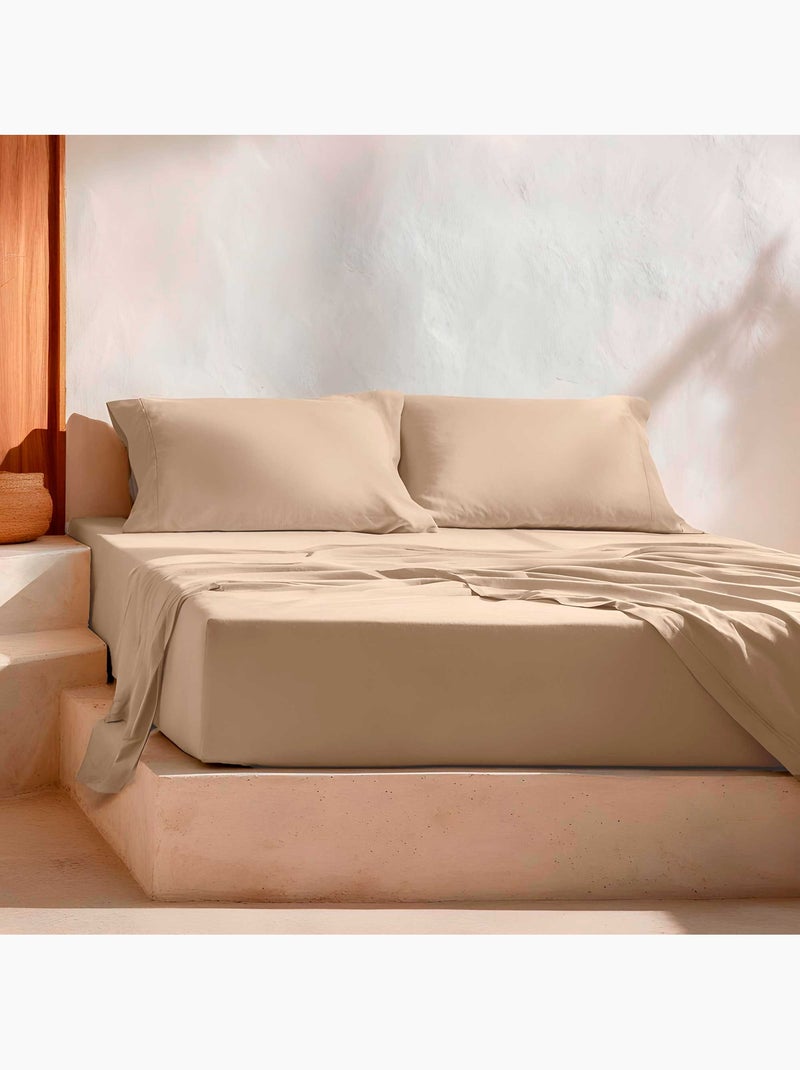 Parure de draps 100% coton 144 fils, unie - Gamusi. Sable - Kiabi