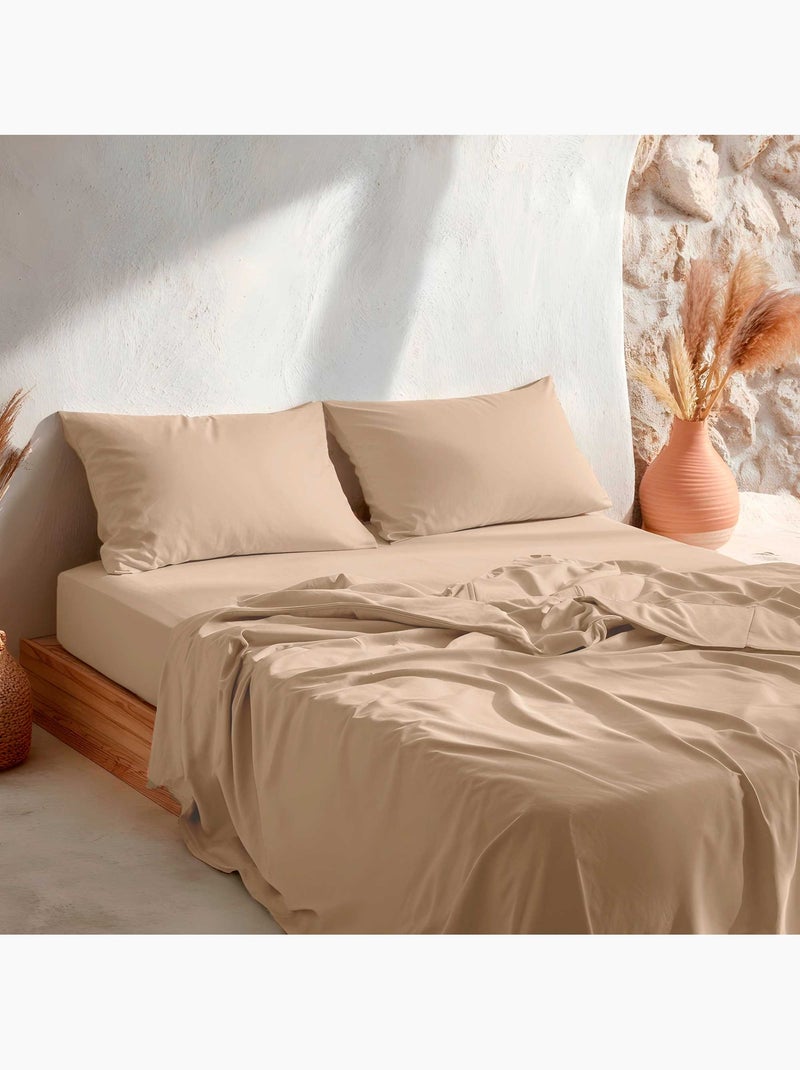 Parure de draps 100% coton 144 fils, unie - Gamusi. Sable - Kiabi