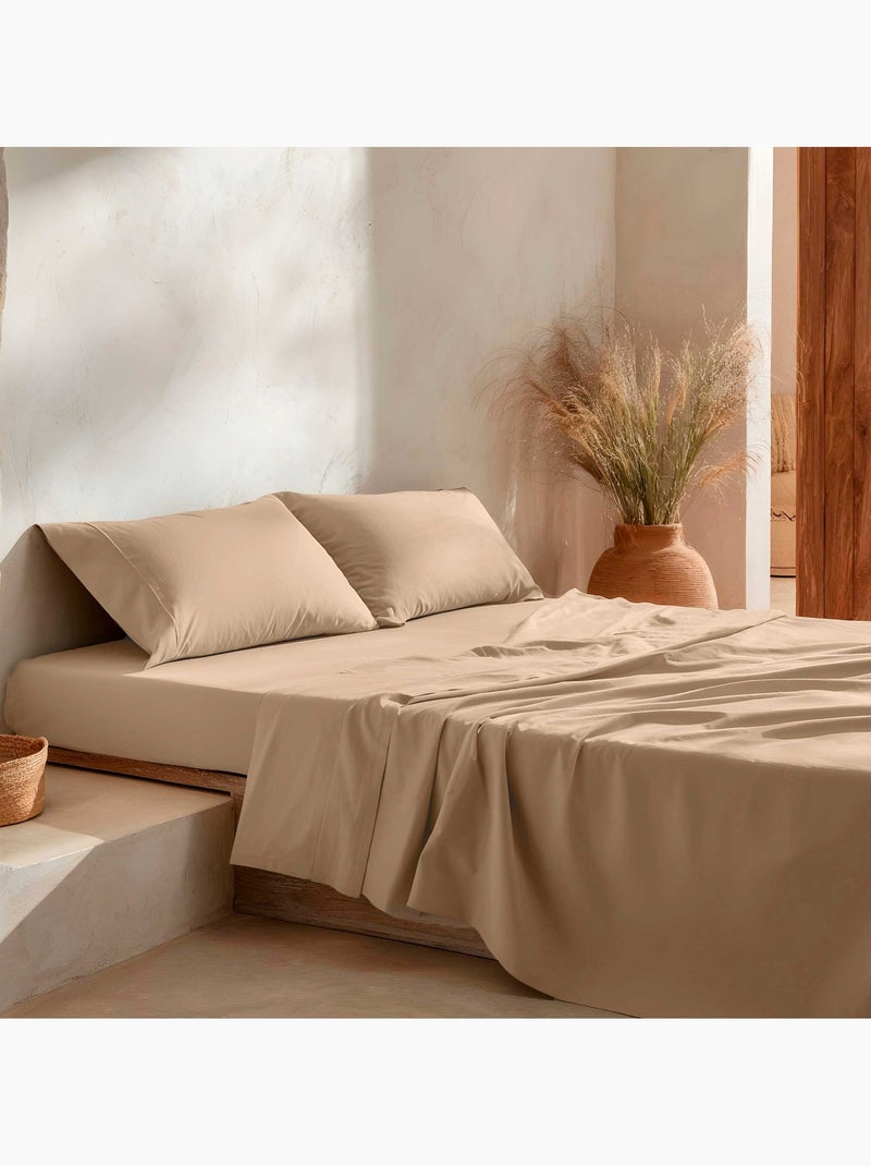 Parure de draps 100% coton 144 fils, unie - Gamusi. Sable - Kiabi