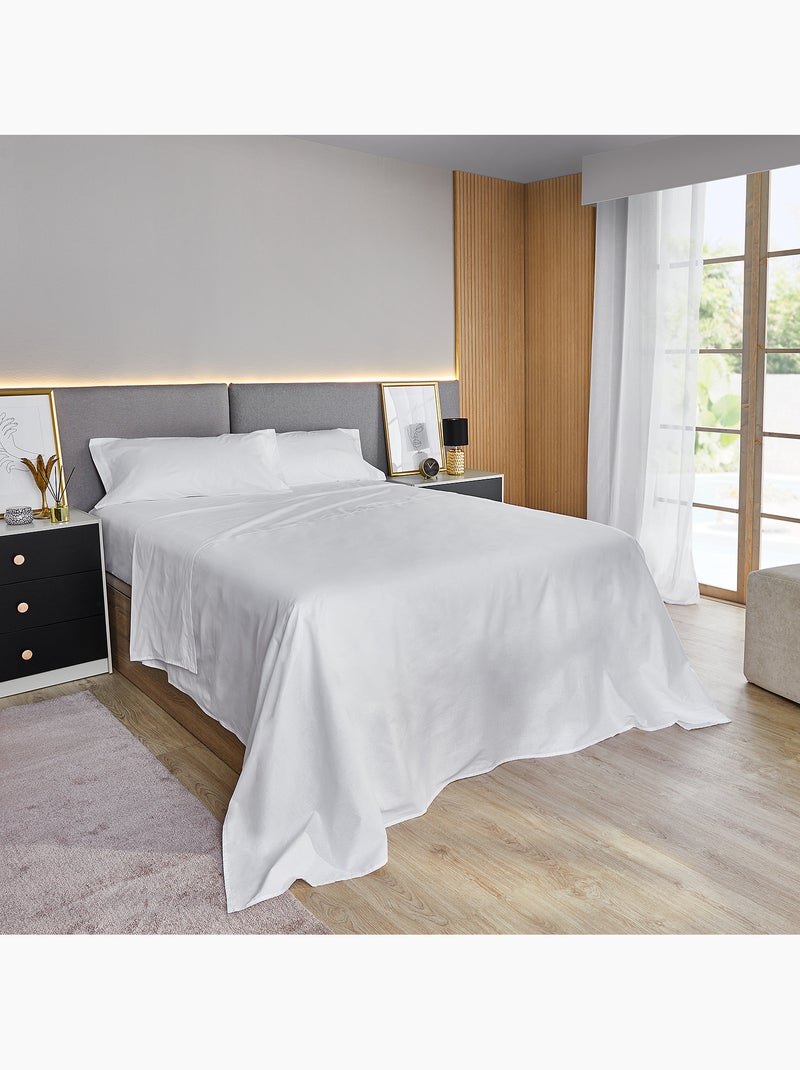 Parure de draps 100% Coton 300 fils Blanc Blanc - Kiabi