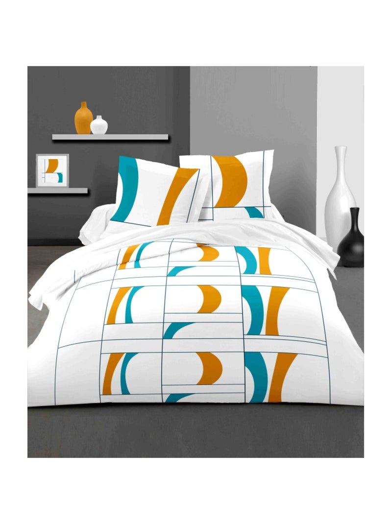 Parure de draps  100%  coton 57 fils     - ATTOLL Bleu - Kiabi