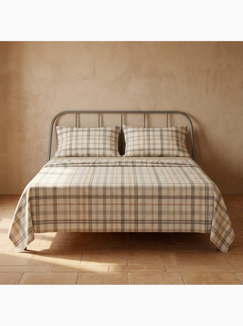 Parure de draps 100% coton à carreaux Vichy, taie d'oreiller incluse - Gamusi Blanc Beige Gris - Kiabi