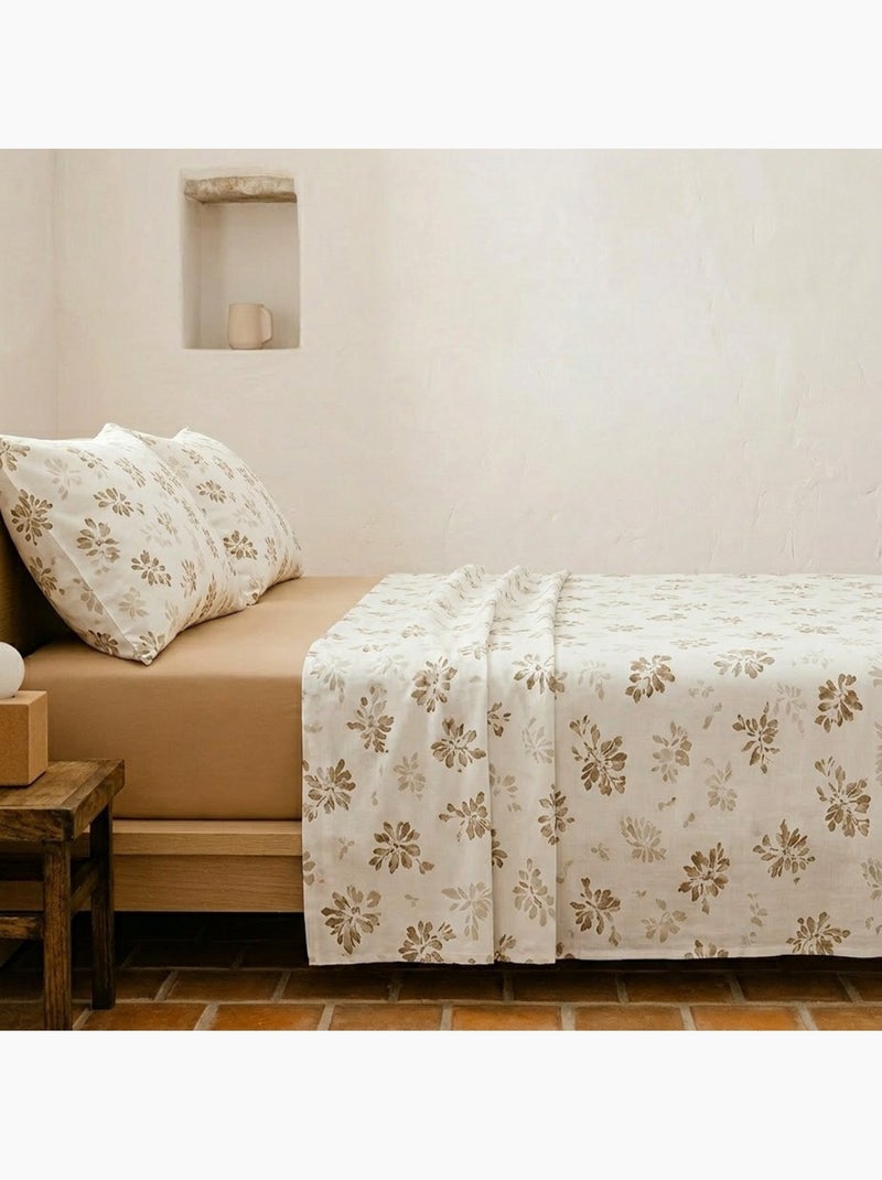 Parure de draps 100% coton à motif floral, taie d'oreiller incluse - Gamusi Curry - Kiabi