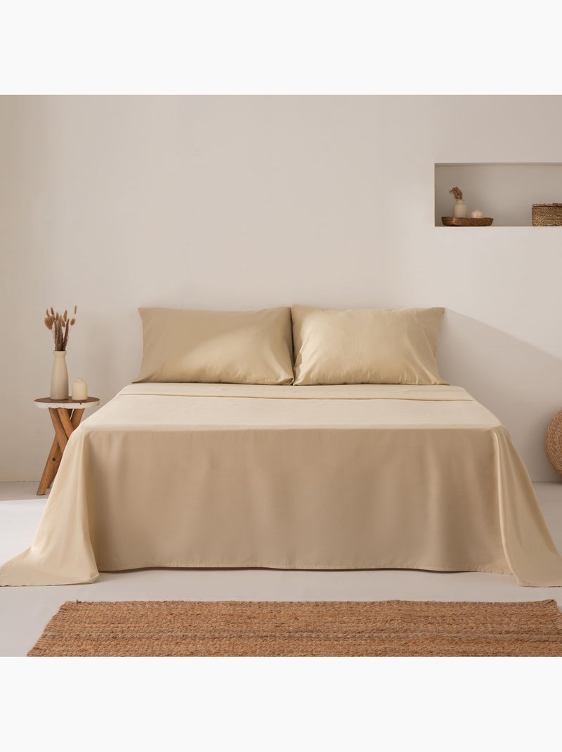 Parure de draps 100% coton, unie - Gamusi. Beige - Kiabi