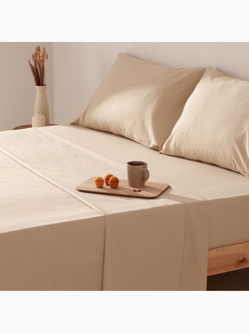 Parure de draps 100% coton, unie - Gamusi. Beige - Kiabi