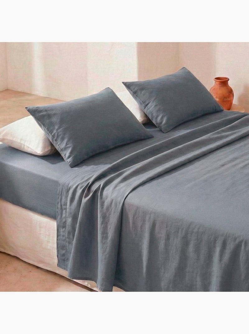 Parure de draps 100% coton, unie - gamusi. Bleu - Kiabi
