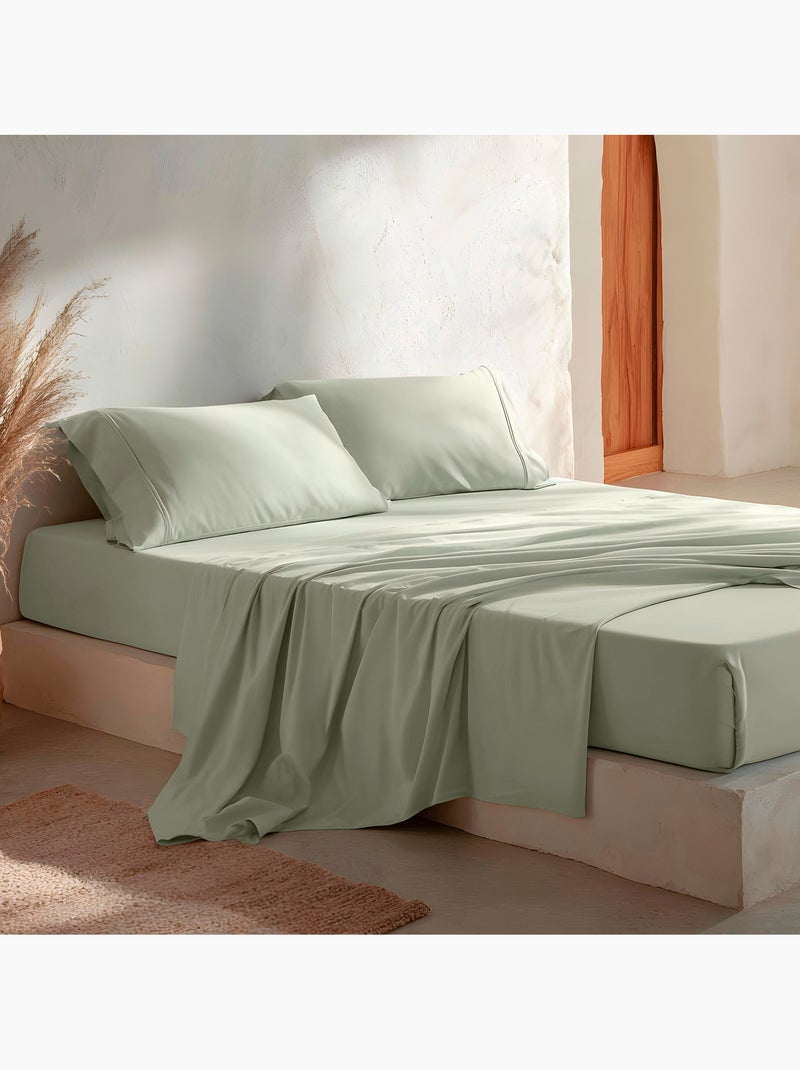 Parure de draps 100% coton, unie - Gamusi. Vert d'eau - Kiabi