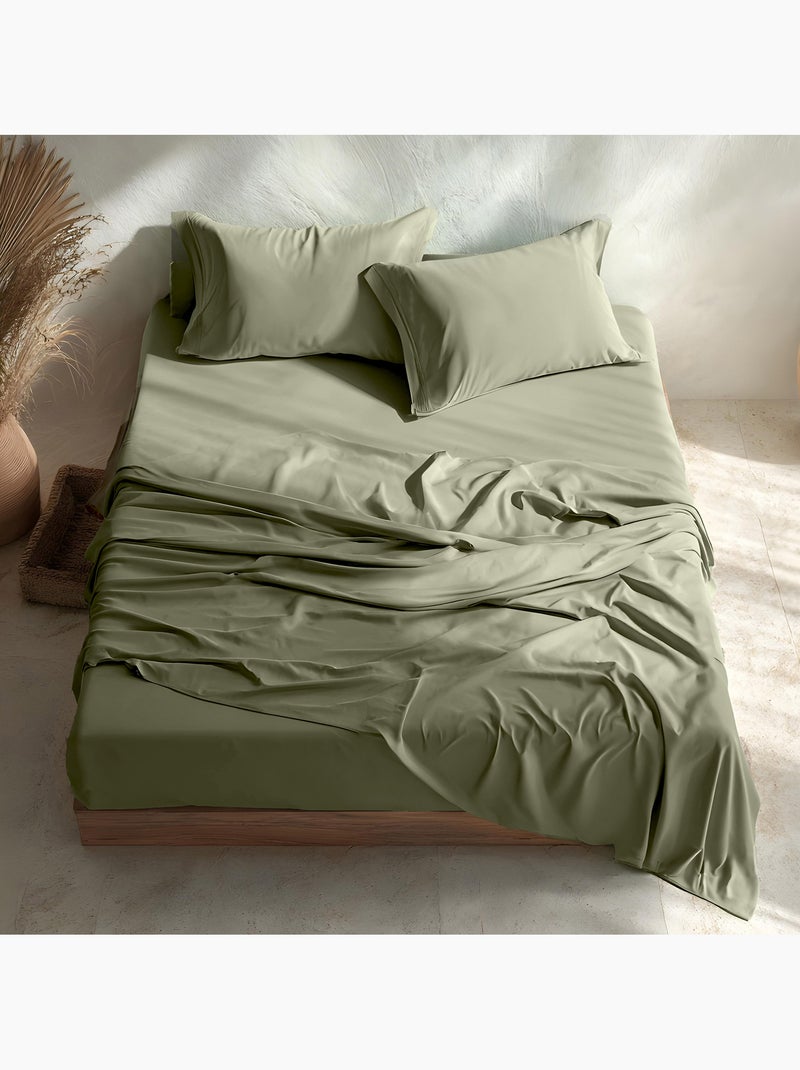 Parure de draps 100% coton, unie - Gamusi. Vert - Kiabi