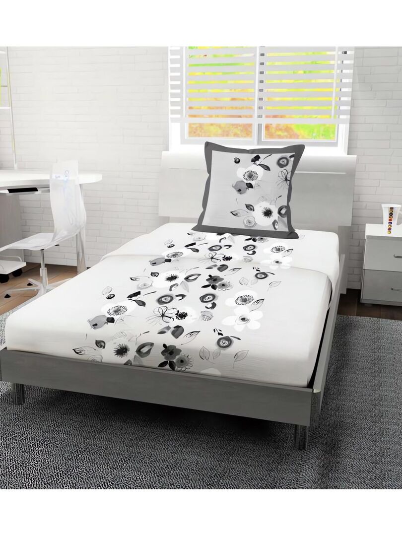 Parure De Lit NORA HOME 180 X 200 Cm – Coton Satin 300 Fils, Gris Juliette, Drap-housse élastique, 2 Taies