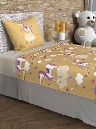 Parure de draps 180x290 cm LICORNES, 100% coton 57 fils/cm2, par Soleil d'O avec 1 taie d'oreiller