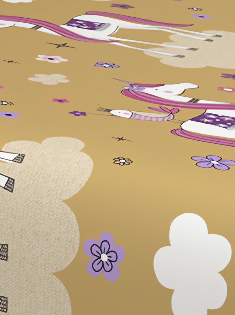 Parure de draps 180x290 cm LICORNES, 100% coton 57 fils/cm2, par Soleil d'O avec 1 taie d'oreiller Jaune - Kiabi