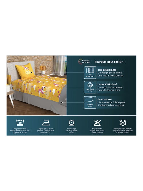 Parure de draps 180x290 cm LICORNES, 100% coton 57 fils/cm2, par Soleil d'O avec 1 taie d'oreiller - Kiabi