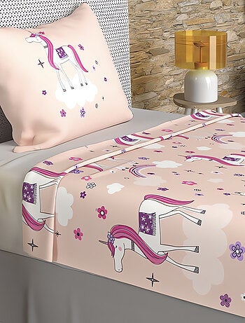 Parure de draps 180x290 cm LICORNES, 100% coton 57 fils/cm2, par Soleil d'O avec 1 taie d'oreiller
