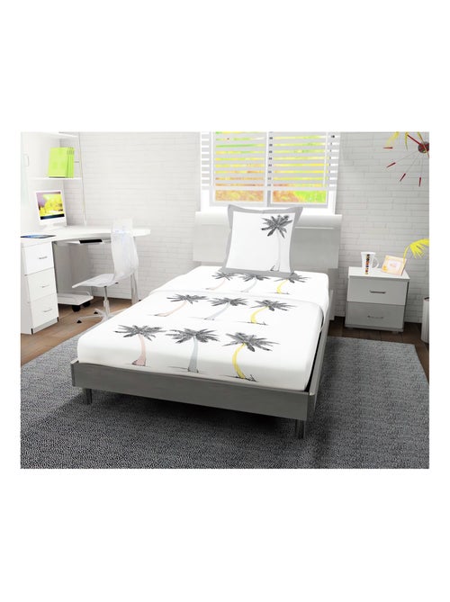 Parure de draps 180x290 cm PALMIER, 100% coton 57 fils/cm2, par Soleil d'oc avec 1 taie d'oreiller - Kiabi