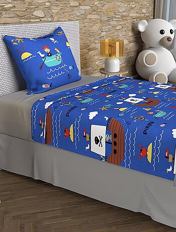 Parure de draps 180x290 cm PIRATES, 100% coton 57 fils/cm2, par Soleil d'Oc avec 1 taie d'oreiller