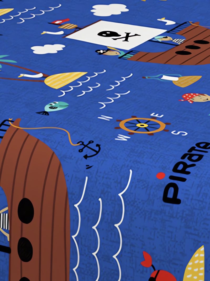 Parure de draps 180x290 cm PIRATES, 100% coton 57 fils/cm2, par Soleil d'Oc avec 1 taie d'oreiller Bleu - Kiabi