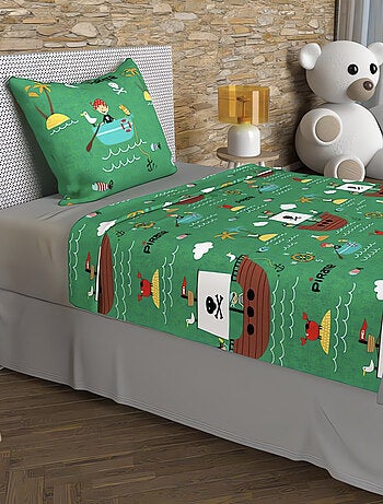 Parure de draps 180x290 cm PIRATES, 100% coton 57 fils/cm2, par Soleil d'Oc avec 1 taie d'oreiller