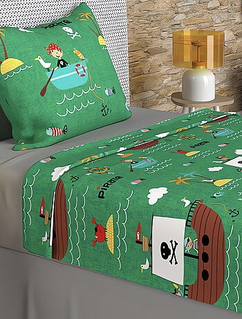 Parure de draps 180x290 cm PIRATES, 100% coton 57 fils/cm2, par Soleil d'Oc avec 1 taie d'oreiller