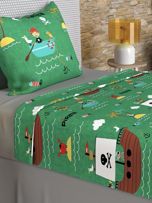 Parure de draps 180x290 cm PIRATES, 100% coton 57 fils/cm2, par Soleil d'Oc avec 1 taie d'oreiller - Kiabi
