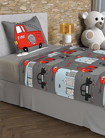 Parure de draps 180x290 cm POMPIERS, 100% coton 57 fils/cm2, par Soleil d'O avec 1 taie d'oreiller