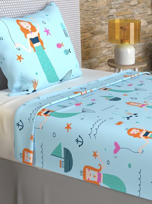 Parure de draps 180x290 cm SIRENES, 100% coton 57 fils/cm2, par Soleil d'Oc avec 1 taie d'oreiller - Kiabi