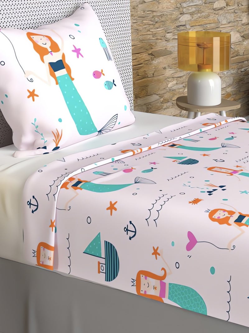 Parure de draps 180x290 cm SIRENES, 100% coton 57 fils/cm2, par Soleil d'Oc avec 1 taie d'oreiller Rose - Kiabi