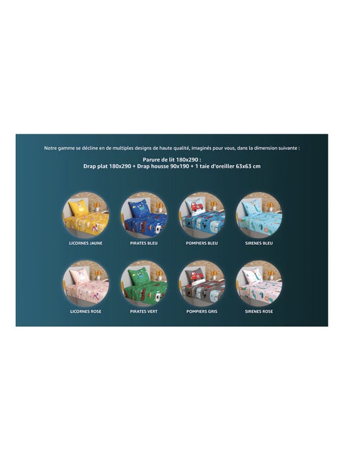 Parure de draps 180x290 cm SIRENES, 100% coton 57 fils/cm2, par Soleil d'Oc avec 1 taie d'oreiller - Kiabi