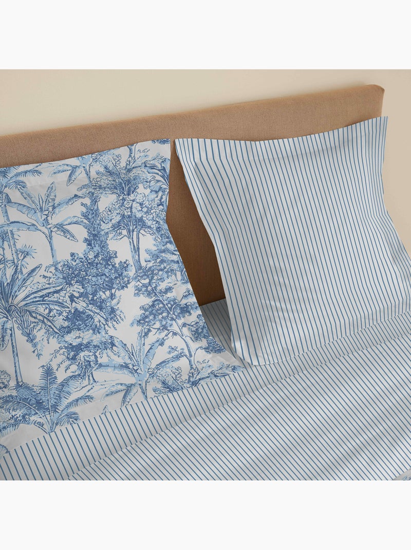 Parure de draps 4 pièces – 100% coton – 57 fils/cm² – ADAMA Bleu azur - Kiabi