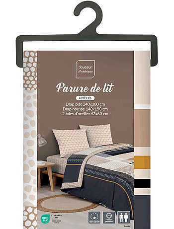 Parure de draps 4 pièces réversible – 100 % coton – Imprimé 42 fils/cm² Roméo