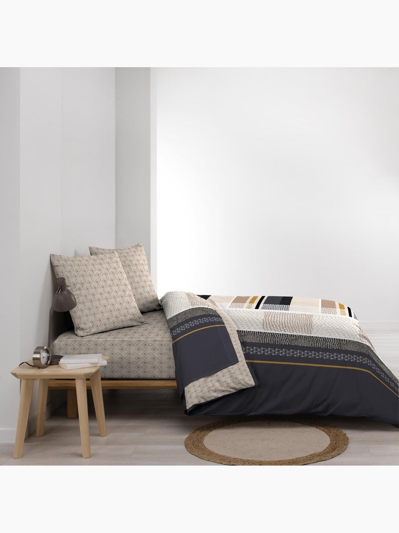 Parure de draps 4 pièces réversible – 100 % coton – Imprimé 42 fils/cm² Roméo Blanc - Kiabi