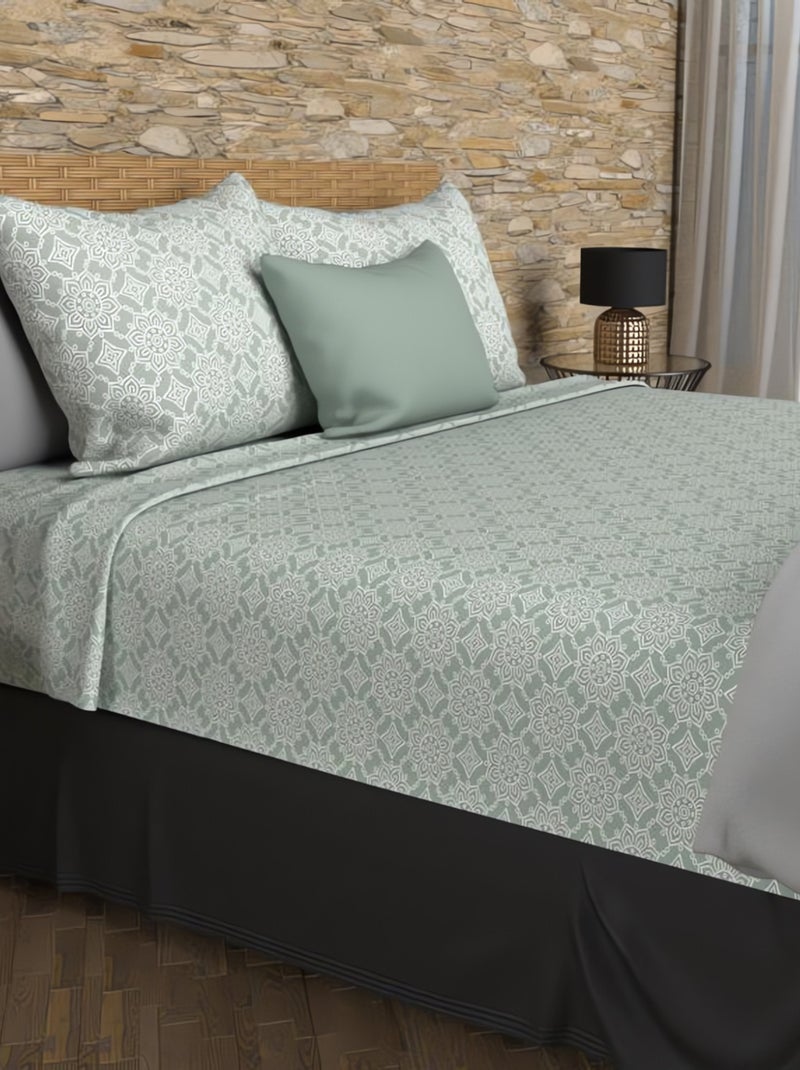 Parure de draps coton 57 fils ESMERALDA, par Soleil d'ocre avec 2 taies d'oreiller Vert - Kiabi