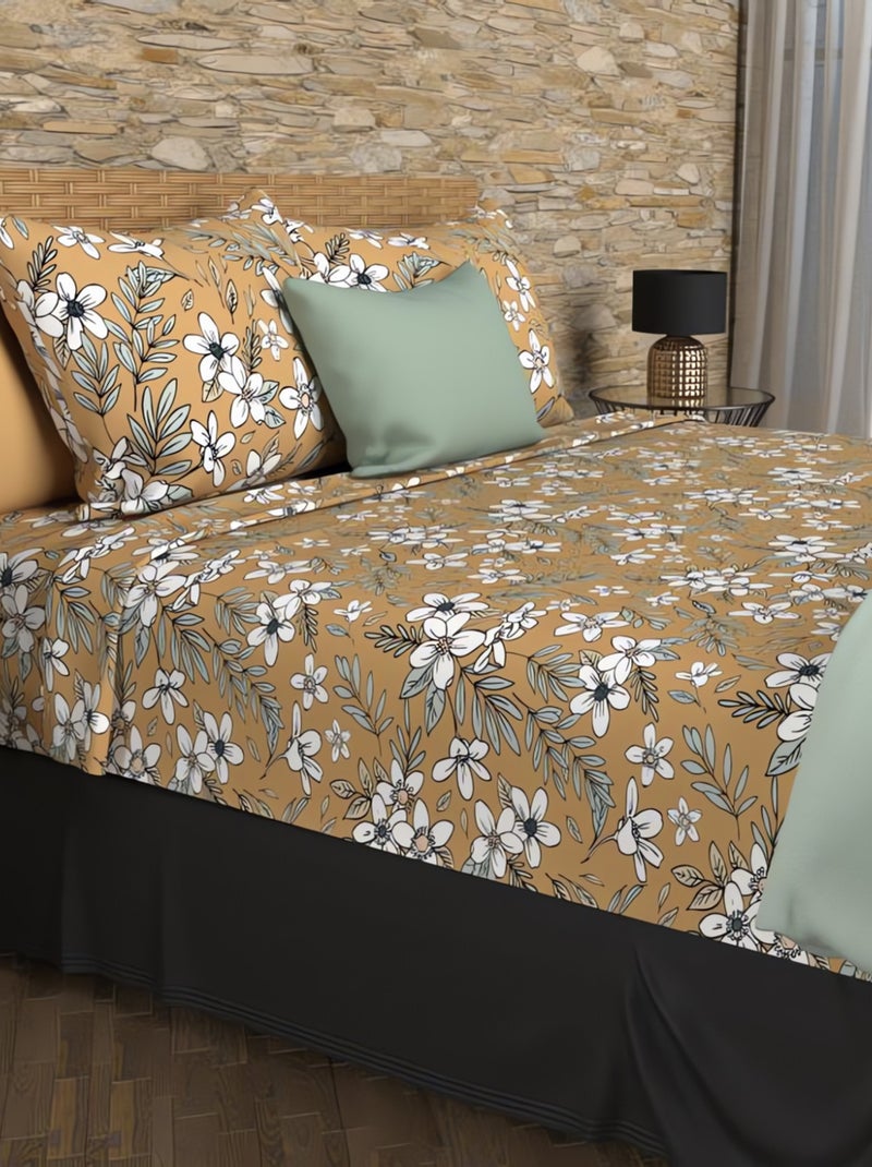 Parure de draps coton 57 fils MANON, par Soleil d'ocre avec 2 taies d'oreiller Taupe - Kiabi