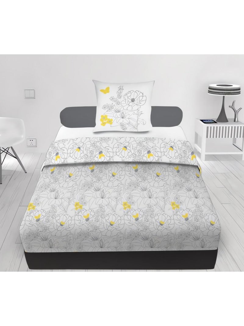 Parure de draps en coton 57 fils LISA, par Soleil d'ocre avec 1 taie d'oreiller Blanc - Kiabi