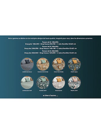 Parure de draps en coton 57 fils NOUMEA, par Soleil d'ocre avec 2 taies d'oreiller